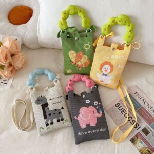 Ladies Cute Mini Bag All-match Fashion Mobile Phone Bag Cartoon Knitted Handbag Shoulder Bag